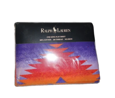 RALPH LAUREN CANYON BRITE PURPLE ORANGE RED (1) KING/CALIFORNIA KING FLAT SHEET - Image 1 of 4
