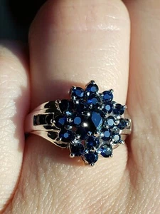14K Weißgold WG Designer NATÜRLICHER Saphir Cluster Ring Größe 5,5 - Bild 1 von 6