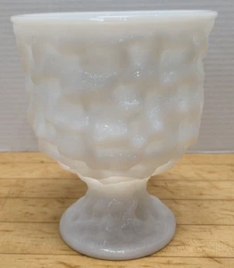 Vintage E.O. BRODY Milk Glass Dimpled Crinkled Pedestal Compote Planter Vase - Picture 1 of 7