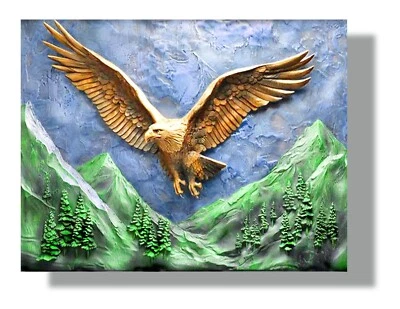 SOARING EAGLE OVER VALLEY 3D Art Print on Canvas Wall Art 8"x11" -Ready To Frame - Image 1 of 3
