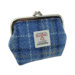 HARRIS TWEED GLEN APPIN EIGG SMALL CLASP COIN PURSE BLUE CHECK LB2035 Col 129 - Picture 1 of 1