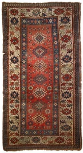 Handmade antique Caucasian Kazak rug 4.2' x 8.2' (128cm x 250cm) 1880s - 1B758 - Picture 1 of 11