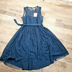 Lauren Conrad Teal Blue Tulle Fit & Flare Dress Foil Dot Size 8 Snow White Coll. - Picture 1 of 12