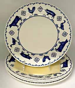 Queen's Highland Croft Blue Farm Animals 4 Coupe Speiseteller Made in England - Bild 1 von 14