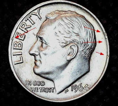 { 1964 P Silver Dime  Clash Errors on both sides # c77 - Image 1 of 2