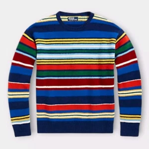 Polo Ralph Lauren Wool Sweater Men's L Crew Neck Retro Striped Colorblocked - Picture 1 of 24