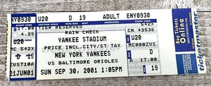 New York Yankees 30.09.2001 Ticket Stub Orioles Cal Ripken Last Game in NY - Bild 1 von 4