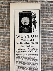 Weston Model 564 Volt-Ohmmeter Continuity Neward NJ 1930 Vintage Print Ad - Picture 1 of 2
