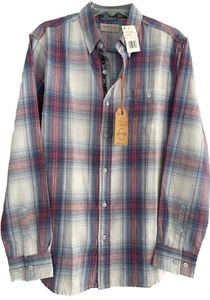 NWT Weatherproof Mens Medium Plaid Burnout Flannel Long Sleeve Button Down Shirt - Picture 1 of 17