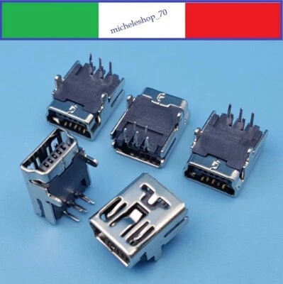 connettore a saldare mini USB femmina 2 fissaggi verticali 5pin 90° PCB - Immagine 1 di 4