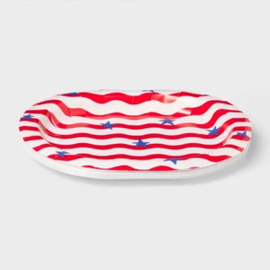 4X Oval Platter Disposable Plates 12"x9.25" Red White Blue Stars - Total of 40 - Picture 1 of 1