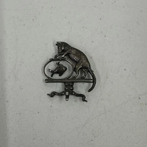 VTG  Pewter Silver Tone Brooch Pin Pawing at Fish Bowl - Picture 1 of 4