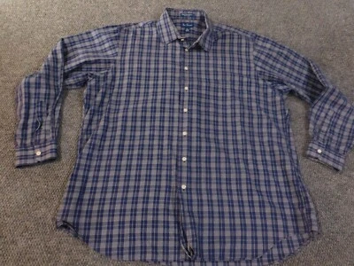 Paul Fredrick Dress shirt 18 blue two-ply classic fit royal oxfors plaid button - Image 1 of 4