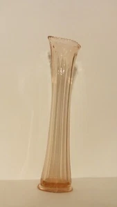 Vintage Pink/Peach Bud Vase 10 1/4" Ruffled top Delicate Depression glass - Picture 1 of 3