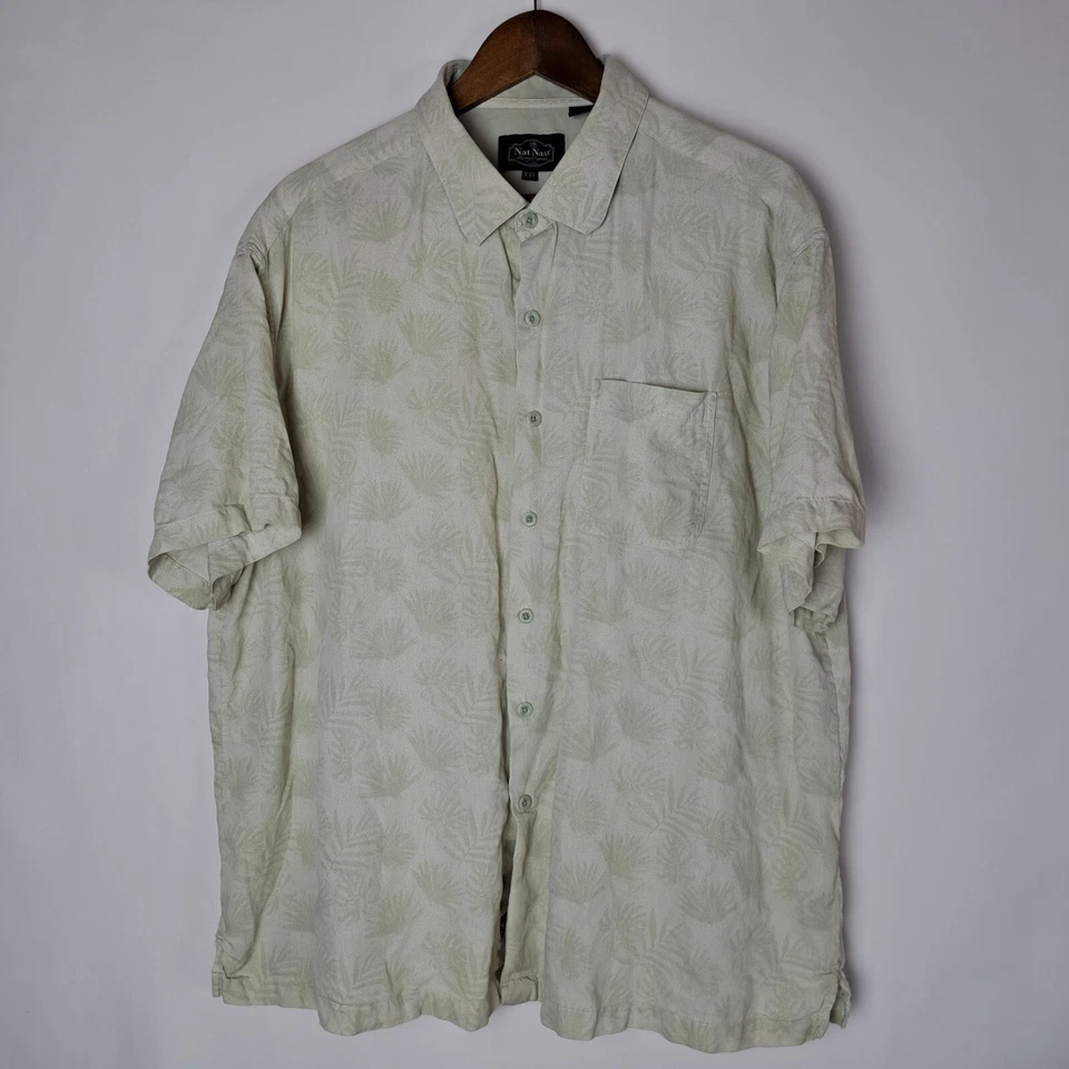 Nat Nast Shirt Mens 2XL XXL Silk Blend Button Up Short Sleeve Palm Fronds - Image 1 of 4