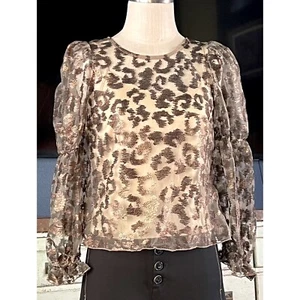 Neu mit Etikett neu $ 120 Anthropologie Eva Franco schimmerndes Leopardenmuster gerafftes Blusentop XSP - Bild 1 von 12