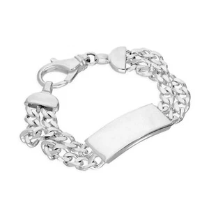 Sterling Silver 14mm Double Diamond Cut Curb Mens ID Bracelet 8 Inches - Picture 1 of 4
