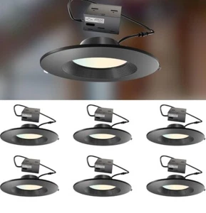 Downlight, Downlight with Baffle Trim, LED Downlight 6 inch 6 Pack Black - Picture 1 of 2