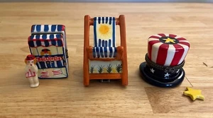 Summer Porcelain Hinged Trinket Box Lot - Uncle Sam/Bath House/Beach Chair (#31) - Picture 1 of 17