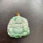 14K Solid Real Gold Natural Jade A 100% Carving Laughing Buddha Pendant Male