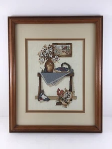 Handmade Framed Counted Cross-stitch Entry Table with Decor 12 3/4” x 15 3/4” - Picture 1 of 7