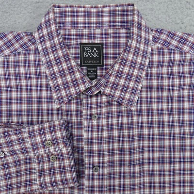 Camisa Jos A Bank Traveler Botón Hombres XL A Medida Azul Naranja Cuadros Manga Larga Foto 1 de 4