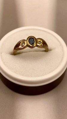 Vintage 8 Karat 333 Gold Ring Saphir Diamant Edelsteine Blau Steine Schmuck  - Bild 1 von 4
