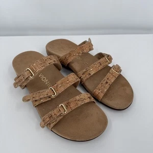 VIONIC ORTHAHEEL DWYN Women's Size 8 Cork Gold Slide Wedge Comfort Sandals EUC - Picture 1 of 11