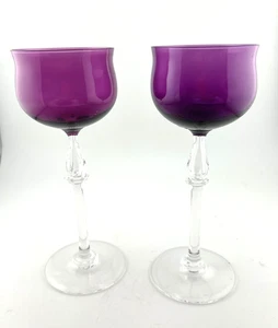 Antiguo juego de 2 copas de corvejón de vino de amatista Art Nouveau alrededor de 1890 Inglaterra - Imagen 1 de 9