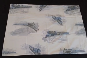 Pottery Barn Kids Trains Standard Pillowcase Blue White Transportation Rail Road - Picture 1 of 11