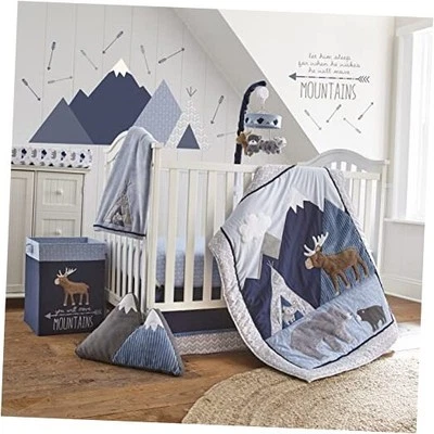  - Trail Mix Crib Bed Set - Baby Nursery Set - Grey, Navy, White and Blue -  Foto 1 de 4