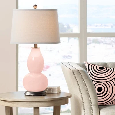 Lámpara de Mesa Moderna Rosa Vidrio Doble Calabaza Blanco para Salón Dormitorio Foto 1 de 3