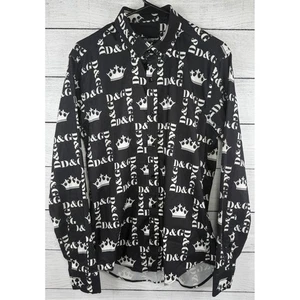 Dolce & Gabbana D&G Crown Print Button Up Shirt Men's Large Black / White - Picture 1 of 7