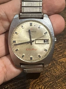 Vintage Helbros Electric Men's Watch Silver tone 35mm PARTS/REPAIR Collectible - Picture 1 of 11