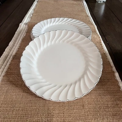Salem Swirl Platinum Tiara Dinner Plates, Set of 6, White with Silver Trim - Image 1 of 4