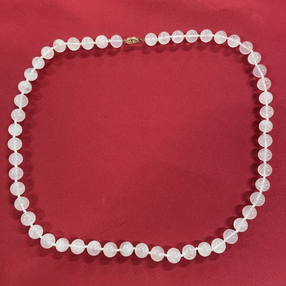 "Collar de 25"" de cuarzo rosa con cuentas lisas relleno de oro amarillo de 14k 1/20"  Foto 1 de 4