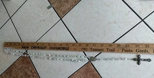 Vintage Clear AB Glass Crystal Silver Tone Italy Rosary Rosaries Beads 24 Inch - Picture 1 of 7