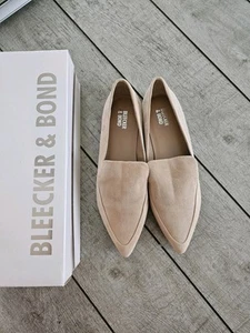 Bleecker & Bond Sonia Nude Tan Genuine Suede Loafers Flats Slip On 9 Point Toe - Picture 1 of 4