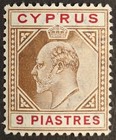 Cyprus 1904-10, 9pi. Brown & Carmine Stamp Mh