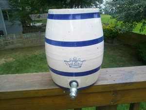 Vintage 2 Gallonen Robinson Ransbottom Wasserkühler blaue Bänder kein Top - Bild 1 von 9