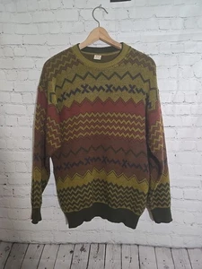 Vintage 70er Pullover Gr. M ital. Milano Azteken Western Print Wollmischung olivgrün  - Bild 1 von 6