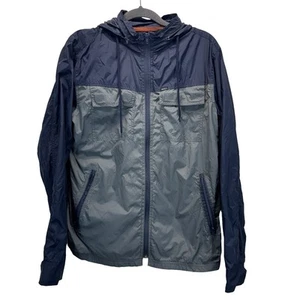 RVCA Baybreaker Men’s Size M Windbreaker Hooded Rain Jacket Navy Blue Gray - Picture 1 of 5