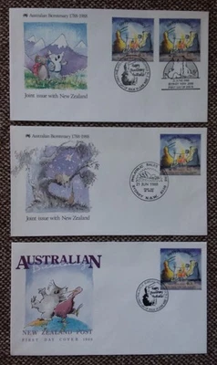 Australia 1988 Joint Issue with NZ Set of 3 First Day Covers Both Aust & NZ FDCs - Image 1 of 4
