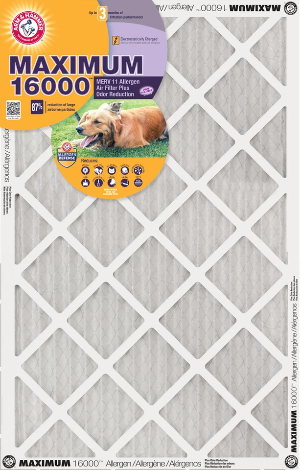 Filtros de aire olor alérgeno máximo 16000 brazo y martillo 18x24x1 (MERV 11) (paquete de 4) Foto 1 de 4