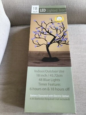 NEW LED Lighted Tree 18” CRYSTAL FLOWER Cherry Blossom TREE,  48 BLUE Lights ❤️ - Image 1 of 3
