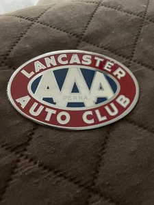 AAA PENNA. Lancaster Auto Club metal car plaque 3.5" license plate topper 1940 - Picture 1 of 5