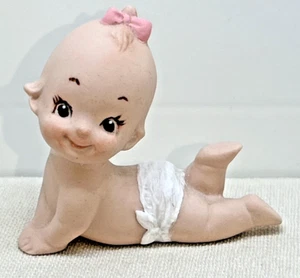 Kewpie Porcelain Bisque Vintage Figurine Baby Girl Doll Laying on Stomach VTG - Picture 1 of 5