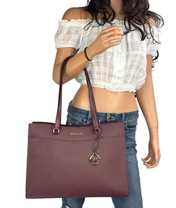 MICHAEL KORS JET SET TRAVEL LARGE MULTIFUNCTION LAPTOP TOTE SHOULDER BAG OXBLOOD - Picture 1 of 12