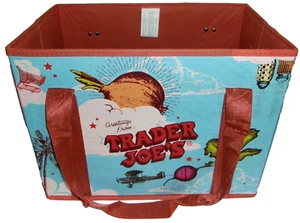 TRADER JOE'S ~ Stand Up/Collapsible Tote Bag ~ Blue & Orange ~ 6 Gallon Capacity - Picture 1 of 3