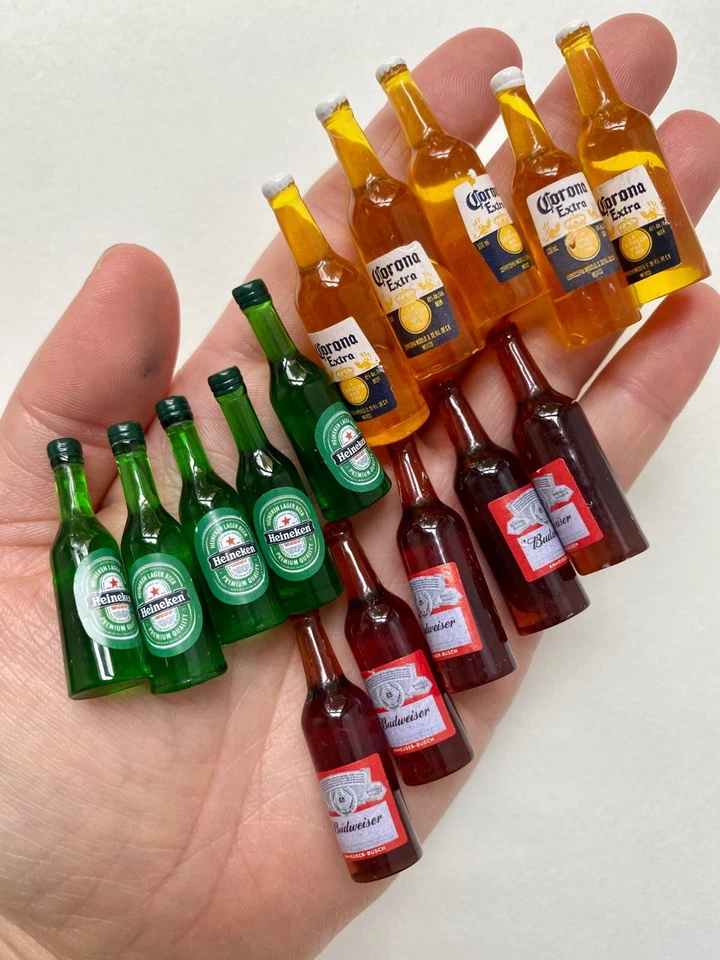 lot 15 pcs 1:6 Dollhouse Miniature Beer Alcohol Liquor Budweiser Corona Heineken